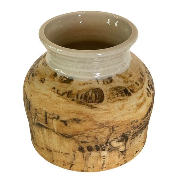 Vintage Pottery Pot Suzanne Johnson Signed 1978 w/ Maker's Mark Beige Brown 5" - Picture 2 of 8